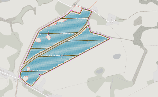 Modulbelegungsplan des Agri-Photovoltaik-Parks in den Gemeinden Bobitz und Metelsdorf in Mecklenburg-Vorpommern.