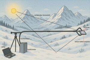 Schematische Darstellung des Versuchsaufbaus. (Grafik mit Unterstützung durch KI: Anja Mödl / Jochen Bettzieche / SLF)