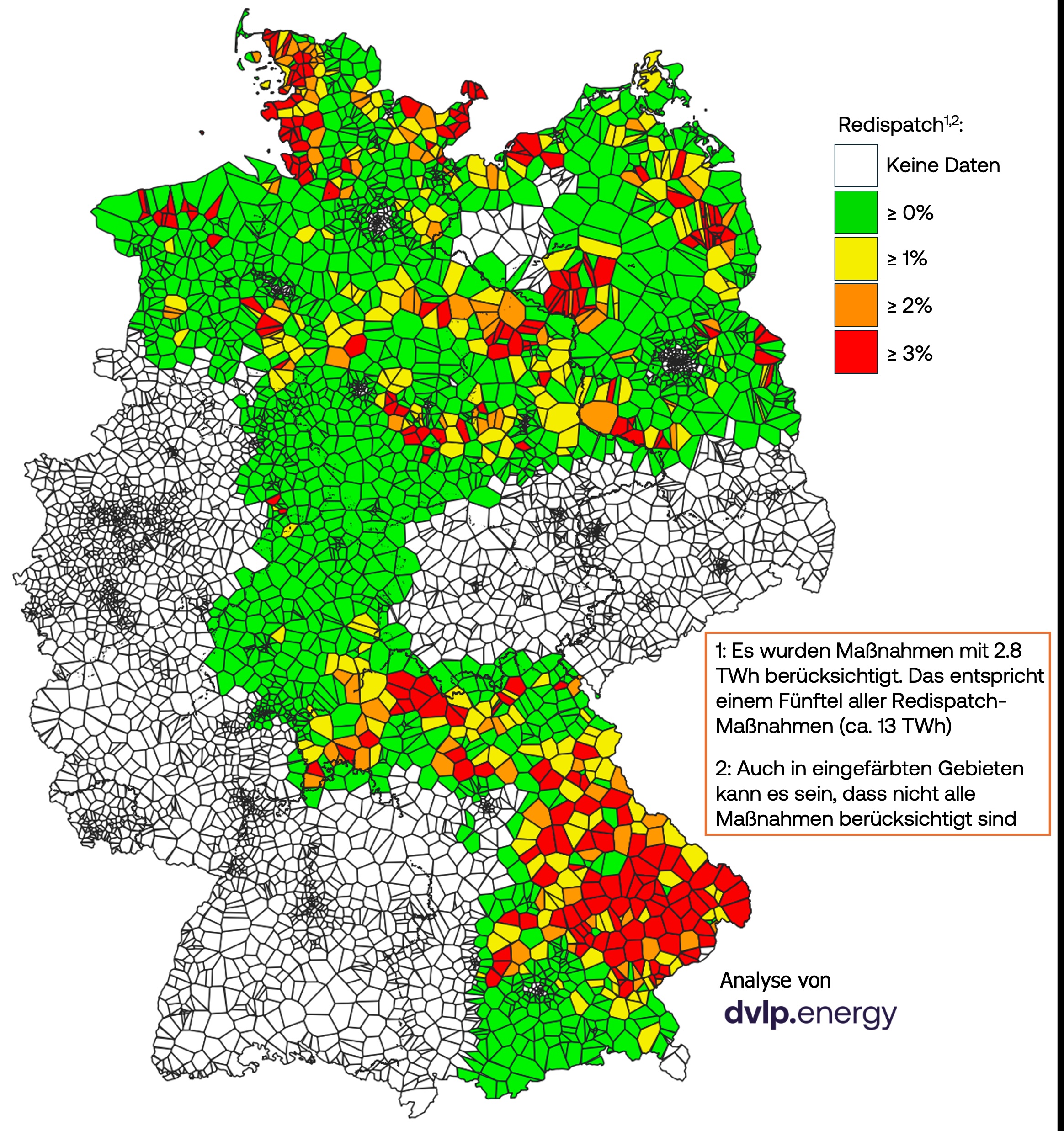 Deutschland Karte Redispatch verhalten nach Landkreisen